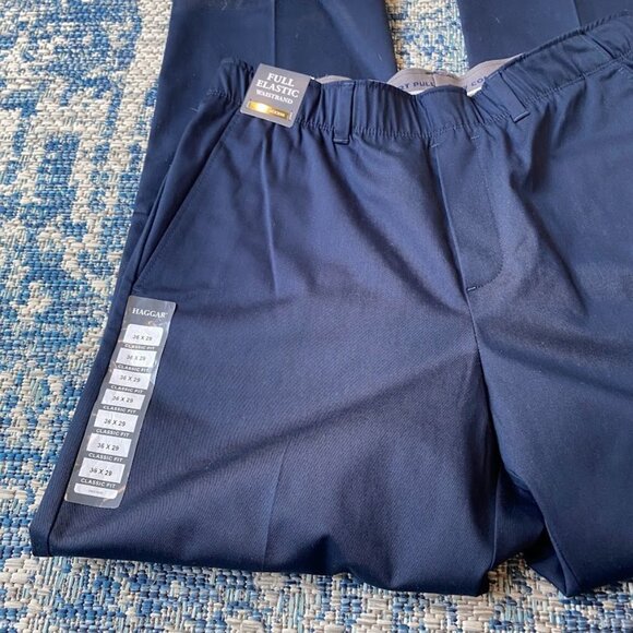 Haggar Men's Free No Iron Classic Fit Flat Front Full Elastic Pant - Picture 2 of 6